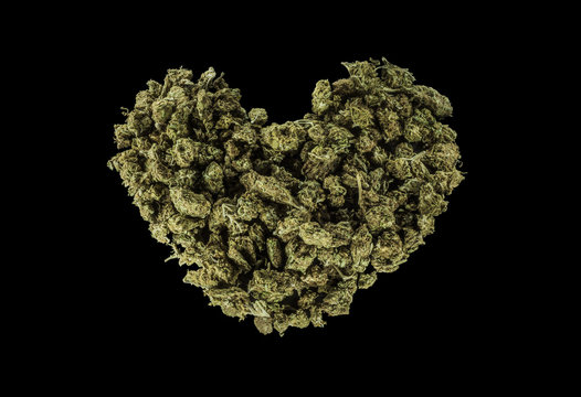 Green heart made of marijuana