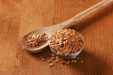 Bowl of whole brown flax seeds