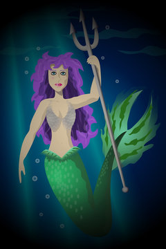 Mermaid Trident in the Ocean