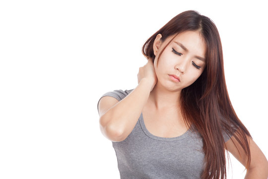Young Asian woman got neck pain