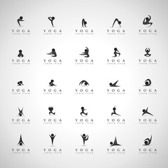 Yoga Icons Set - Isolated On Gray Background - Vector Illustration, Graphic Design, Editable For Your Design