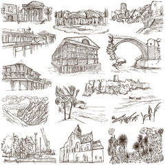 famous places and architecture - hand drawings