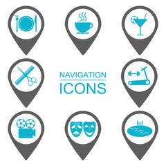 Navigation icons. Public institutions. Blue. vector
