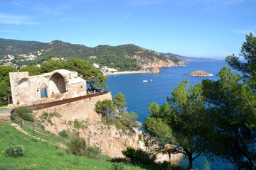 Ancient ruined church in fortress of Tossa de Mar, Girona Spain