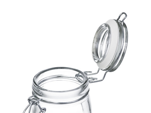 Empty glass jar isolated on  white background