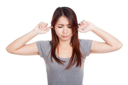 Young Asian Woman Covering Her Ears