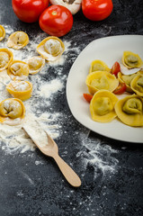Homemade pasta tortellini stuffed