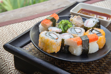 Japanese seafood sushi on plate