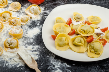 Homemade pasta tortellini stuffed