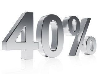 Realistic silver rendering of a symbol for 40 % discount or gain
