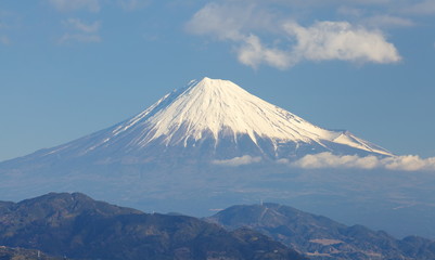 Plakat mountain Fuji and sea from Izu city Shizuoka prefecture , Japan