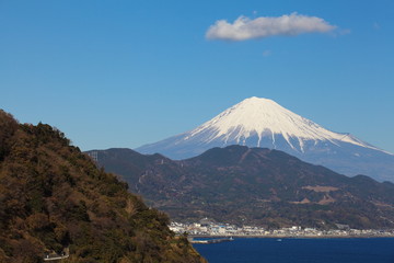 Mountain Fuji and sea from Izu city Shizuoka prefecture , Japan