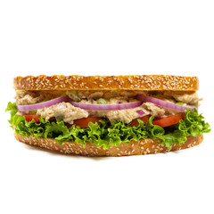 Grilled Tuna Panini Sandwich on white background
