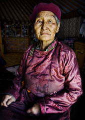 Mongolian Woman Traditional Dress Elder Concept