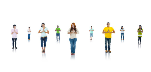 Obraz premium Group Young People Praying Togetherness Team Concept