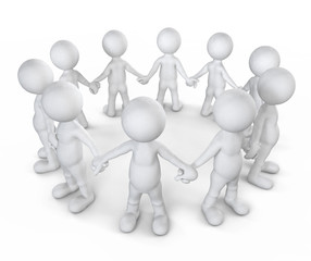 3D men holding hands in a circle