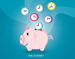 saving time design Time is Money Piggy Bank Vector Illustration
