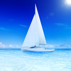Naklejka premium 3D Rendered Sailboat on the Sea