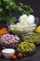 Salad Olivier - Russian salad -  ingredients