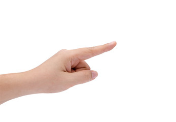 isolated female hand pointing to something