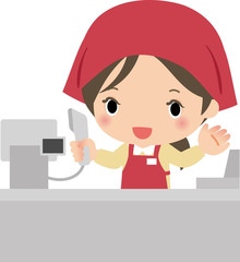 レジカウンターでスキャナーを持つ女性店員