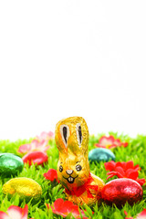 Ostern: Schokohase auf Wiese - Platz für Text