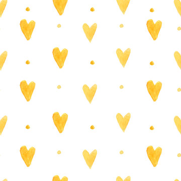 Watercolor hearts background. Seamless pattern with hand painted