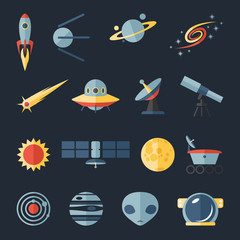 Naklejka premium Space flat icons set