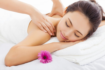 Fototapeta na wymiar young woman in spa salon getting massage