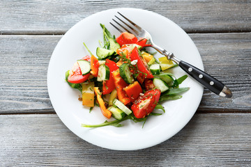 Slices of fresh vegetables in a salad