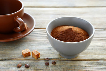 instant coffee with sugar cubes in a bowl