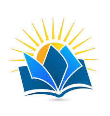 Sun and book educational logo vector