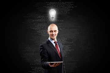 Man presenting tablet pc