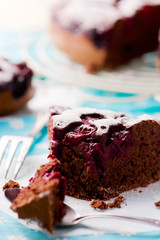slices of chocolate pie with cherry