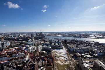Bird eye view of Hamburg from St. Michel Church