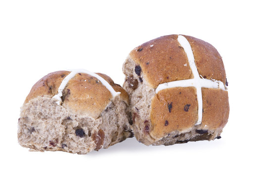 Hot Cross Buns Isolated On White Background.