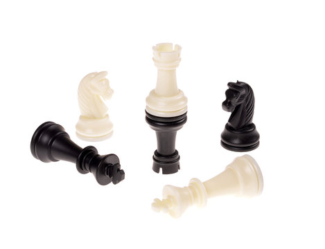 Chess game. Black and white chess piece. Isolated