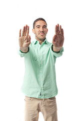 Fototapeta premium Angry boy stop gesture