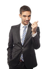 Young businessman money gesture