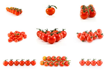 Group of  ripe Fresh Cherry Tomatoes  Isolated on White