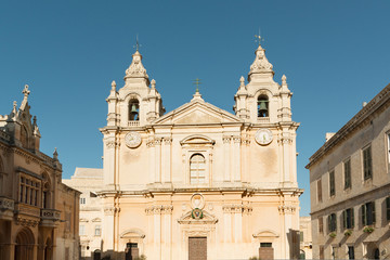 Fototapeta na wymiar Famous St Paul cathedral in Mdina, Malta