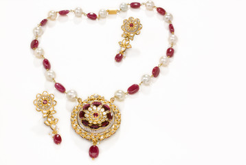 traditional diamond studded gold jewelry, Rajasthan, India