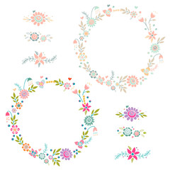 Vintage set of floral frames and compositions.