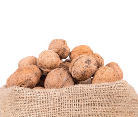 Walnuts in burlap bag.