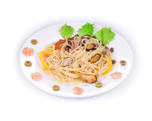 Tasty italian pasta with seafood.