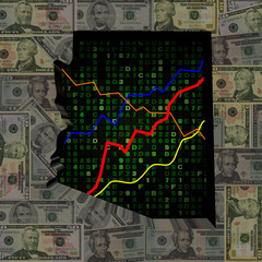 Arizona map with hex code and graphs on dollars illustration