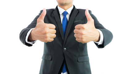 Businessman show hand with thumb up isolate