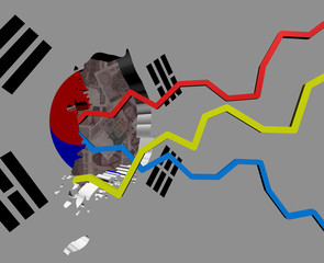 South Korea map with flag and graphs on Won illustration