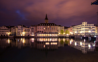 Fototapeta na wymiar Swiss city Zurich in the night