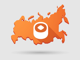 Long shadow Russia map icon with a sushi